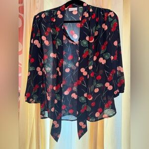 New York & Company Cherry Print Blouse - Navy and Red